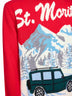 Red wool blend jacquard postcard Heron sweater