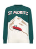Green wool blend jacquard postcard Heron sweater<BR/>