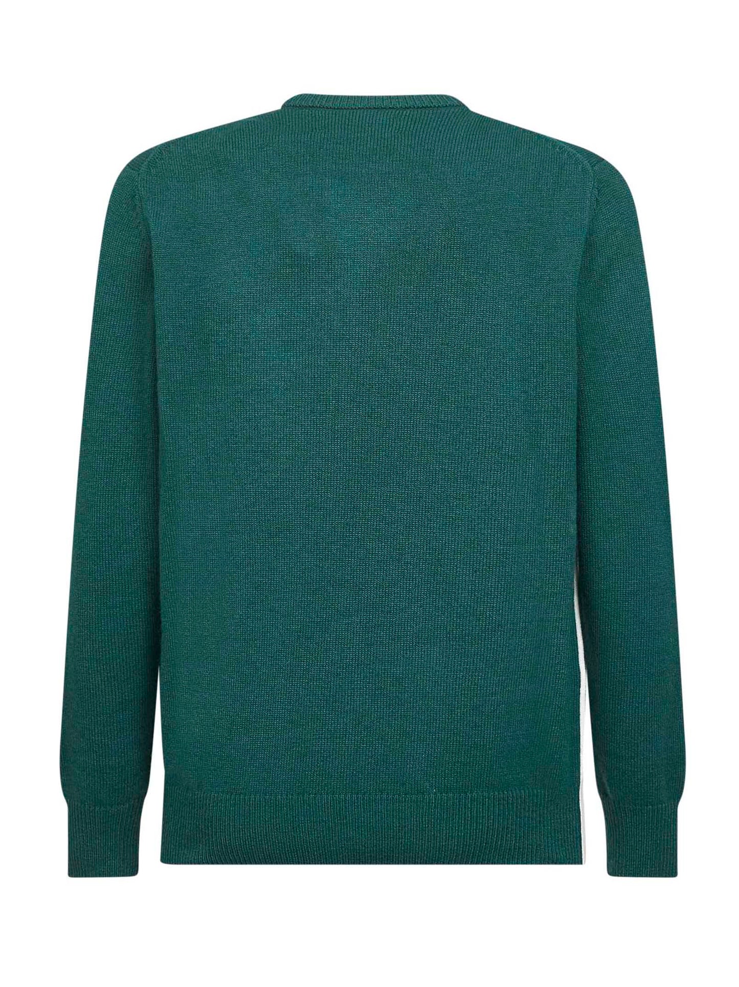 Green wool blend jacquard postcard Heron sweater<BR/>
