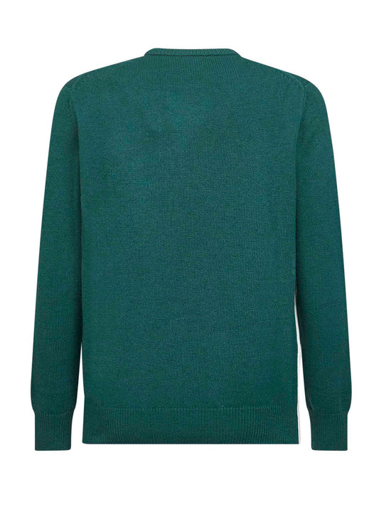 Green wool blend jacquard postcard Heron sweater<BR/>