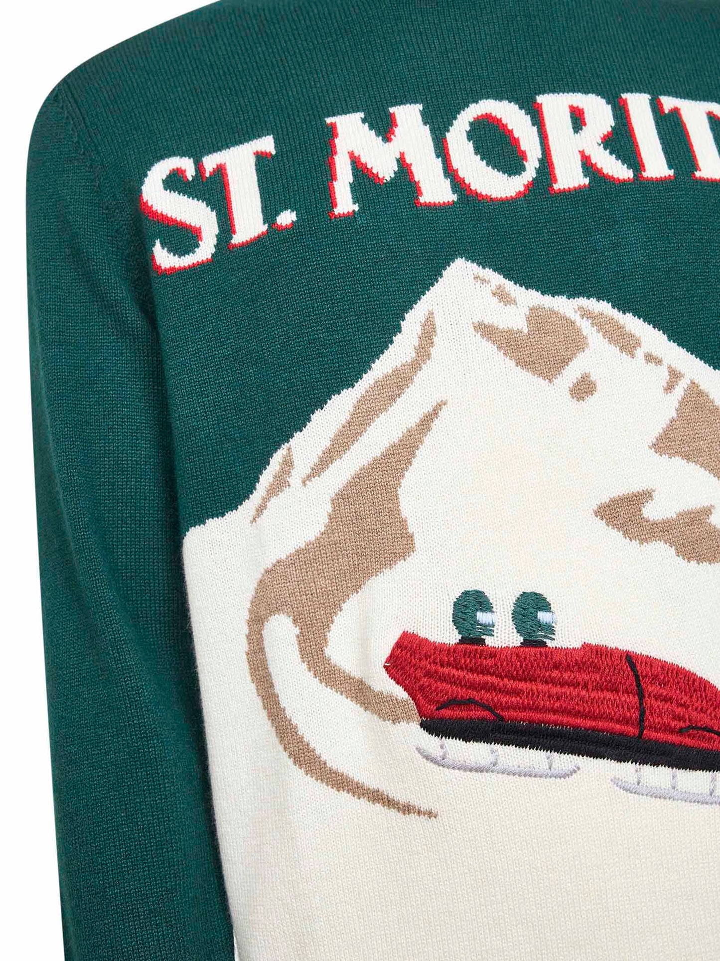 Green wool blend jacquard postcard Heron sweater<BR/>