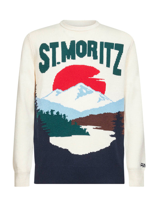 Ivory wool blend jacquard postcard Heron sweater