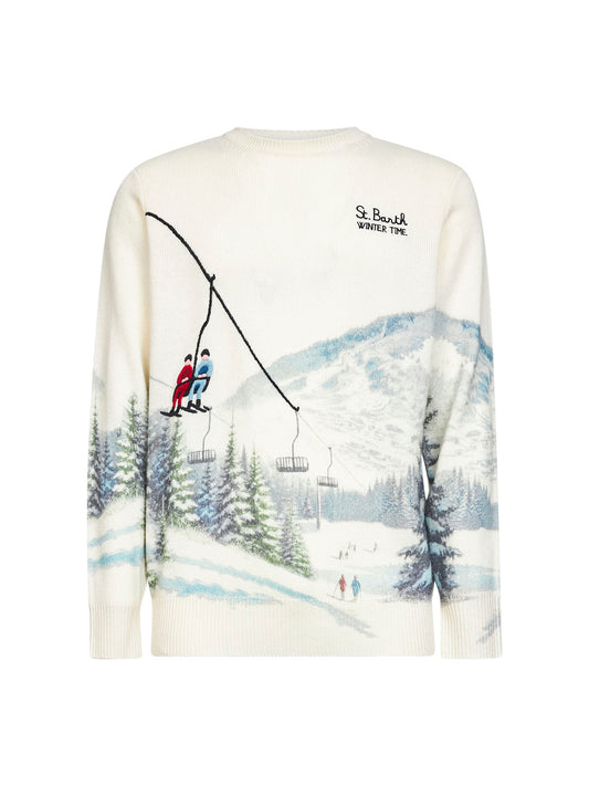 Maglione Heron avorio con stampa jacquard