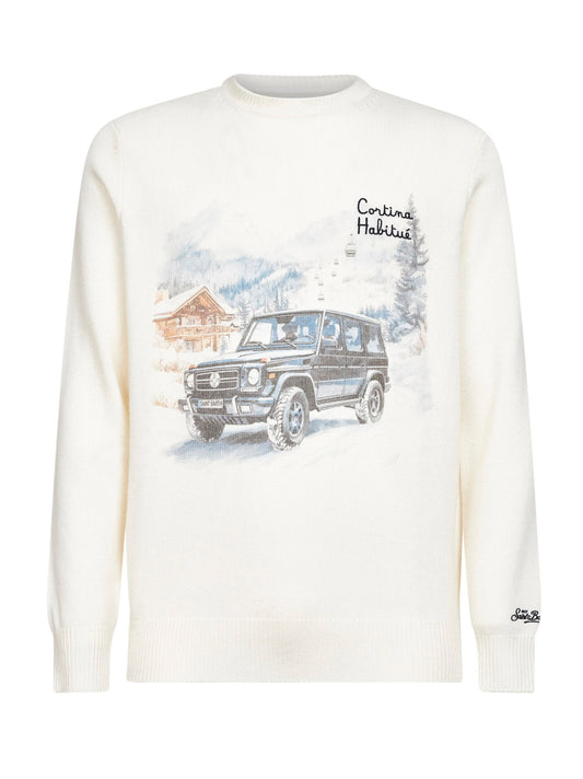 Ivory jacquard print Heron sweater