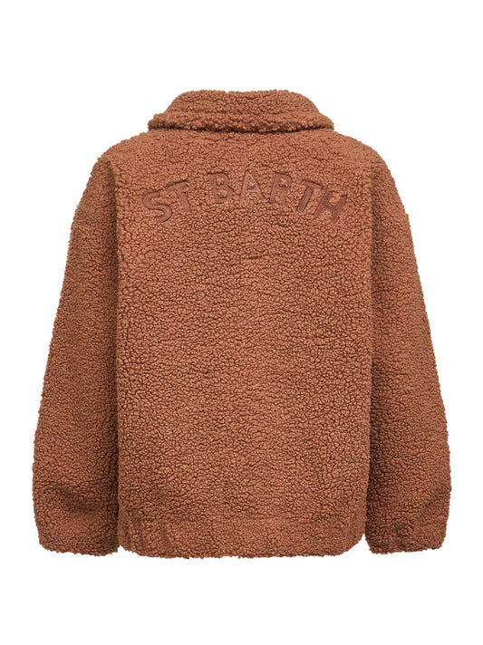 Brown teddy fabric Jeanne bomber jacket