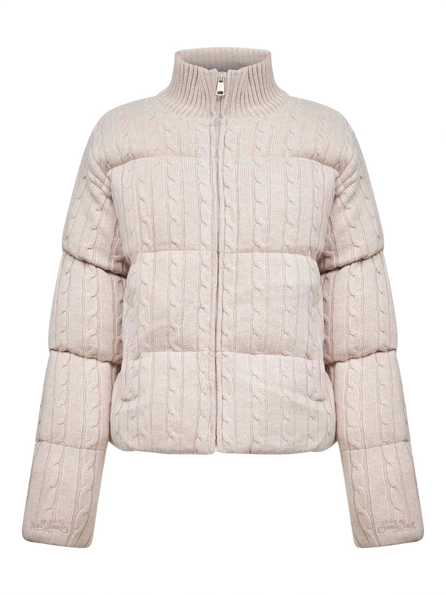 Piumino Mya in maglia di lana a trecce beige