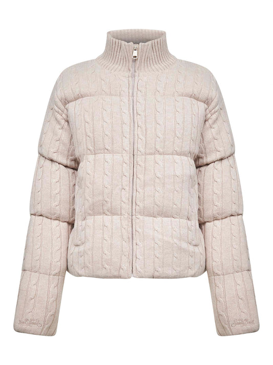 Beige cable-knit wool Mya down jacket