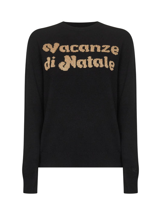 Maglione New Queen in misto lana jacquard nera