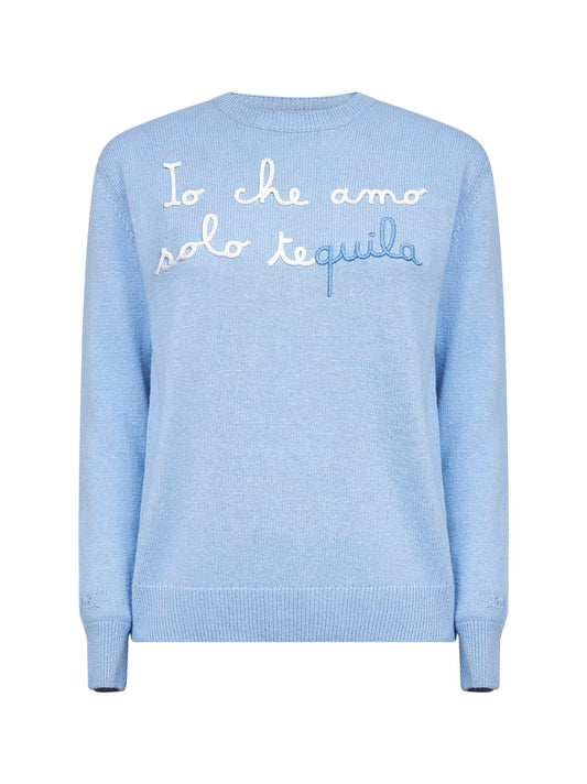Light blue embroidered wool blend New Queen sweater