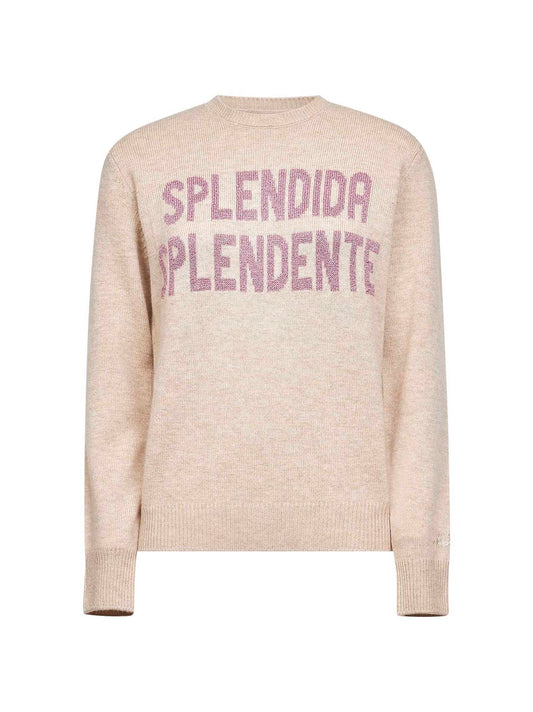 Maglione New Queen in misto lana jacquard beige