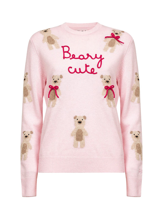 Maglione New Queen ricamato in misto lana rosa