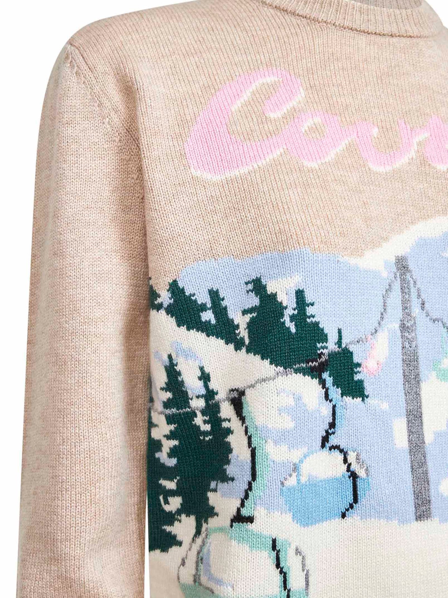 Maglione New Queen beige con cartolina jacquard