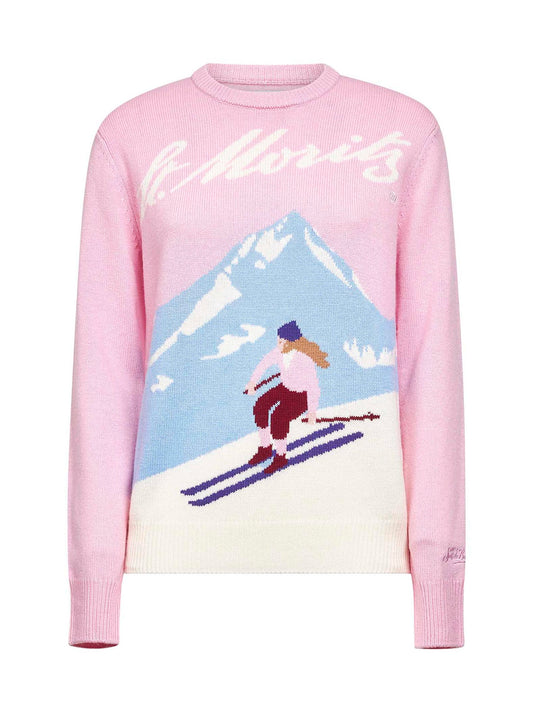Maglione New Queen rosa con cartolina jacquard