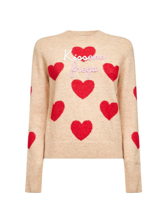 Beige alpaca blend New Queen embroidered sweater