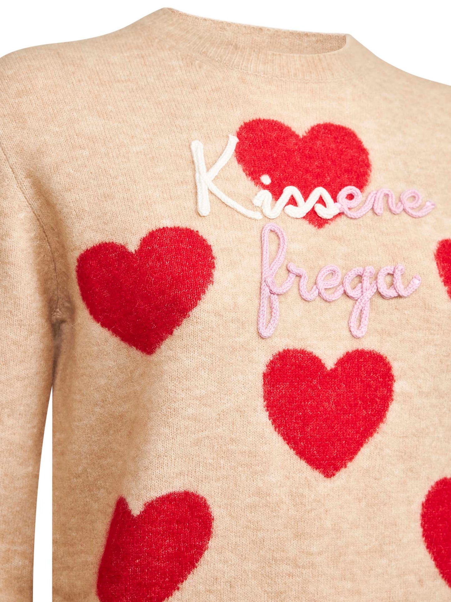 Maglione ricamato New Queen in misto alpaca beige