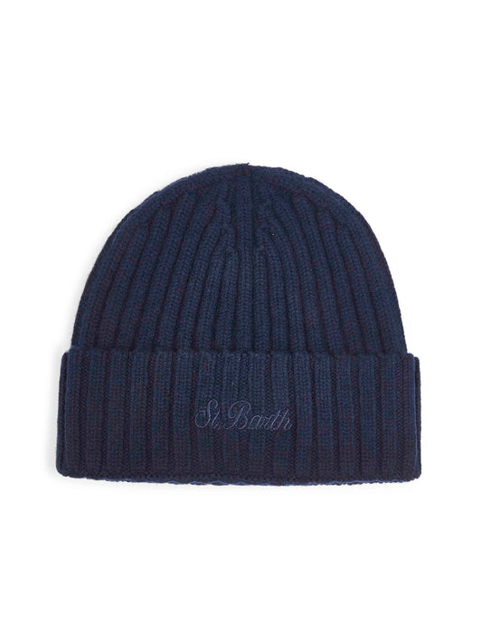 Blue ribbed wool Wengen beanie