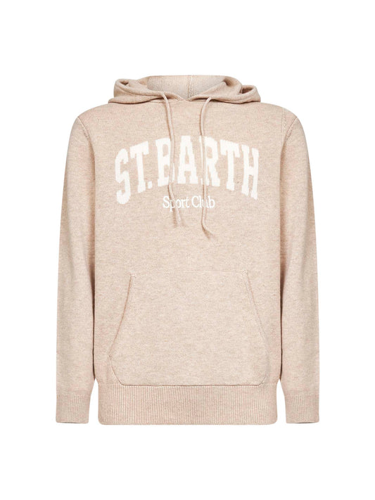 Beige wool blend knit Wood hoodie