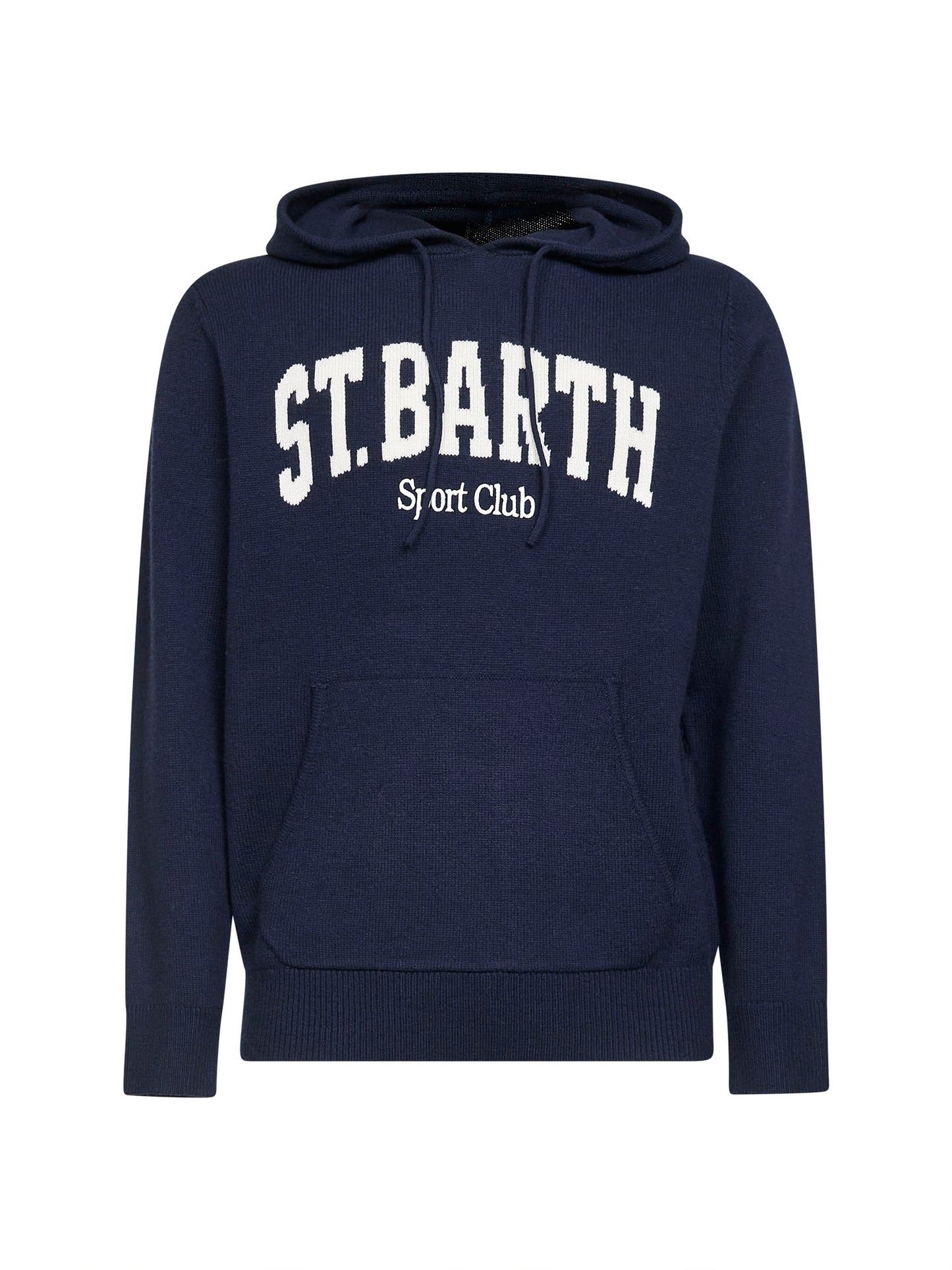 Felpa con cappuccio Wood in maglia di misto lana blu