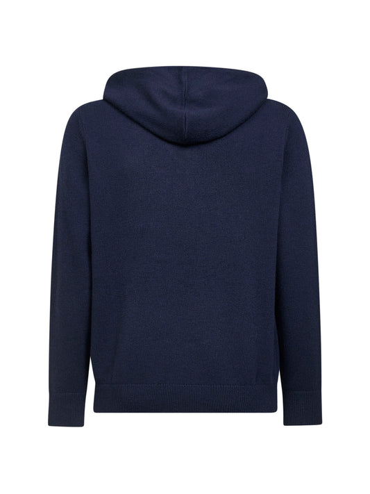 Felpa con cappuccio Wood in maglia di misto lana blu