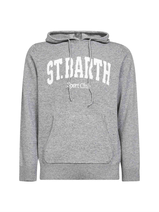 Felpa con cappuccio Wood in maglia di misto lana grigia