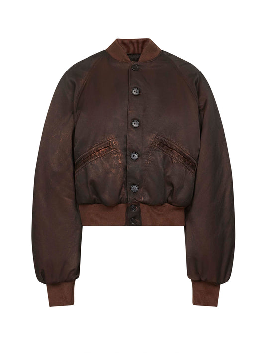 Brown cotton and viscose blend bomber jacket