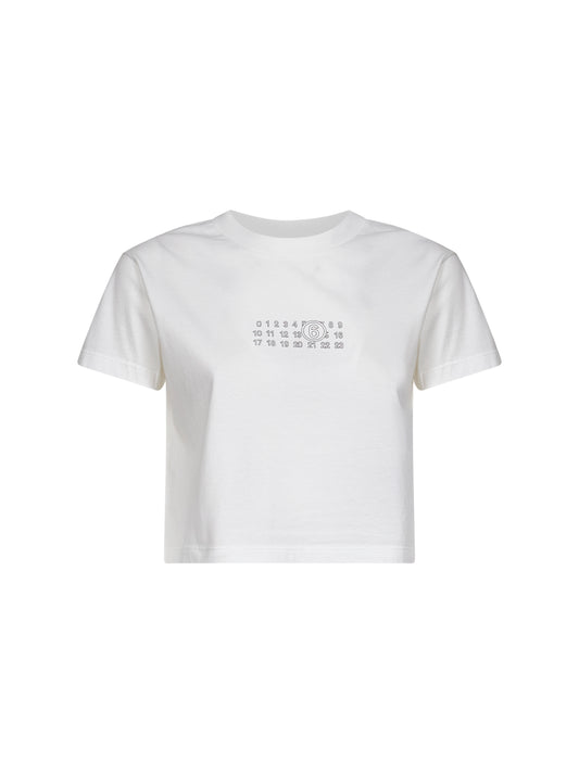 White jersey cropped numeric signature T-shirt