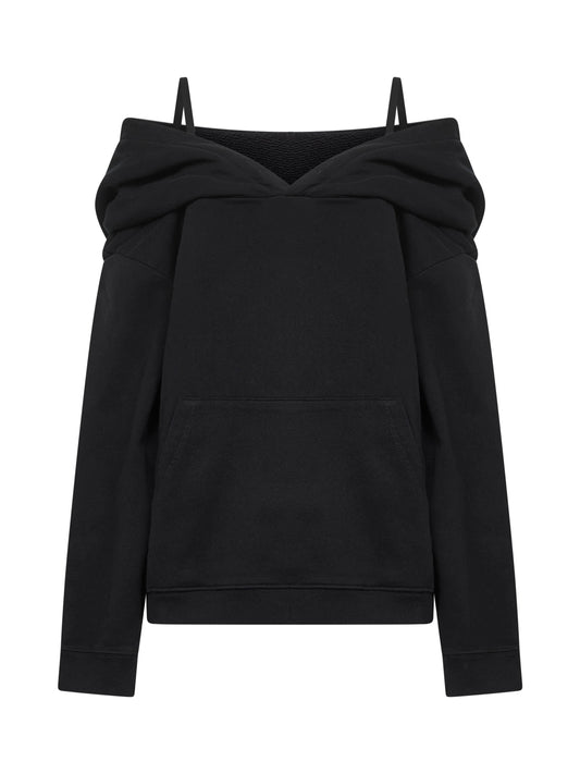 Black off-the-shoulder hoodie