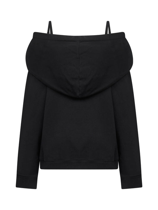 Black off-the-shoulder hoodie