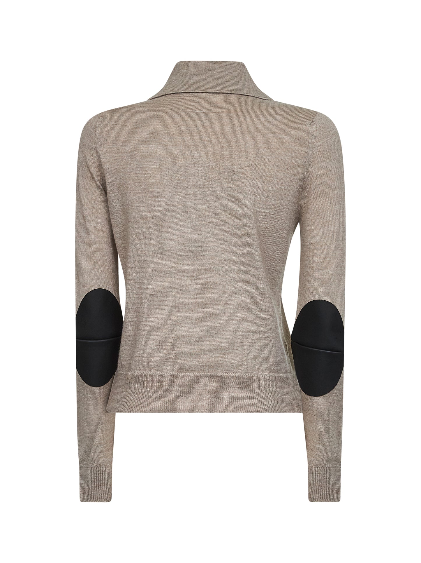 Cardigan beige in misto lana vergine con toppe
