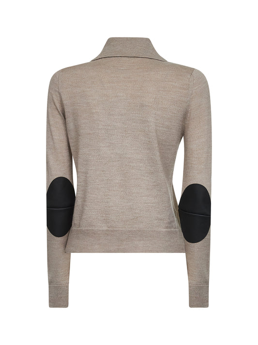 Cardigan beige in misto lana vergine con toppe