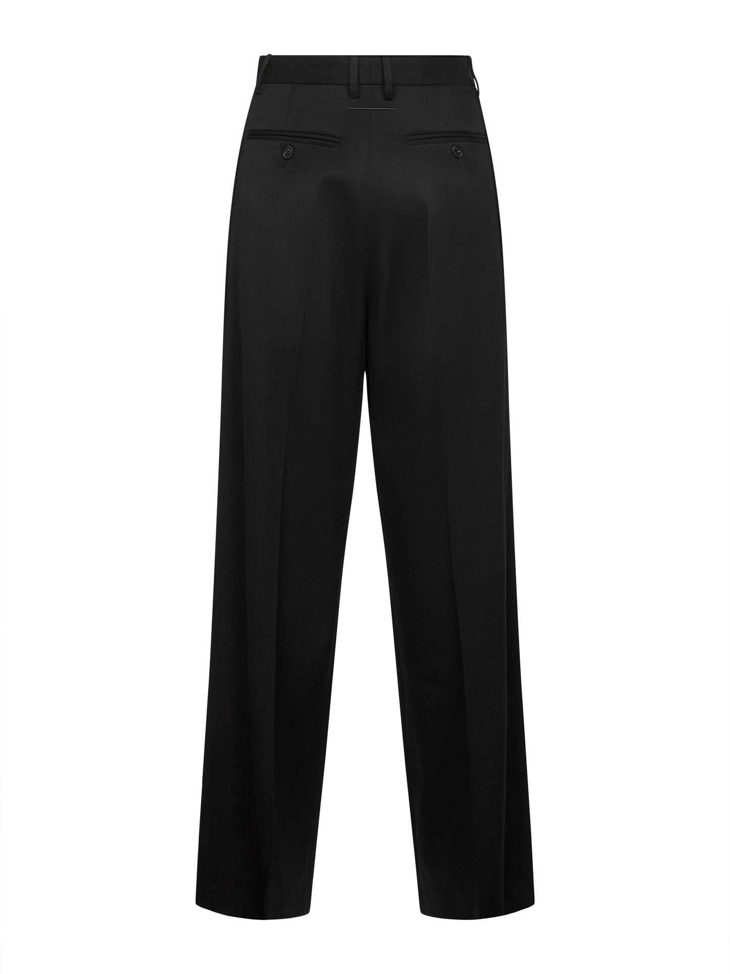 Black virgin wool blend straight trousers
