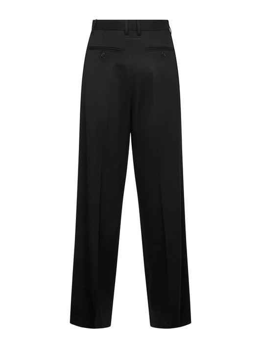 Black virgin wool blend straight trousers