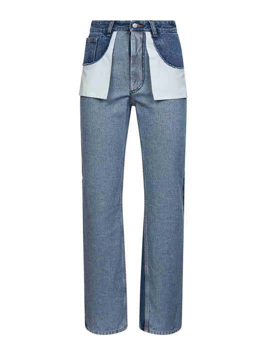 Blue denim inside out-effect jeans