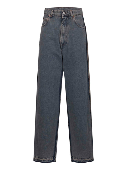 Jeans a gamba larga in denim grigio<BR/>
