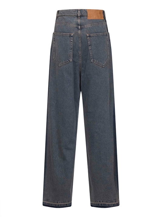 Jeans a gamba larga in denim grigio<BR/>