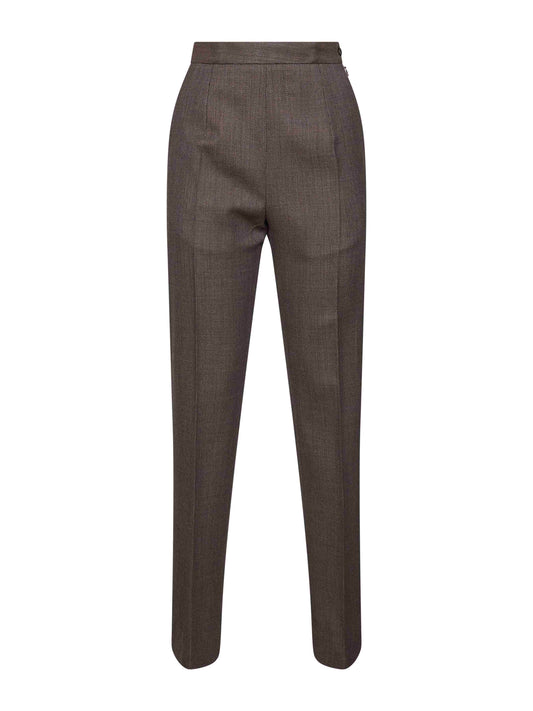 Pantaloni in tela di lana vergine marrone