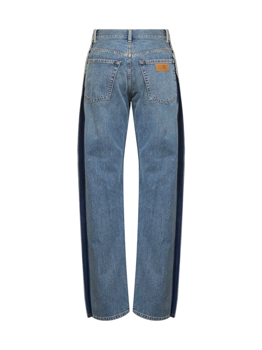 Jeans a gamba dritta in denim di cotone blu