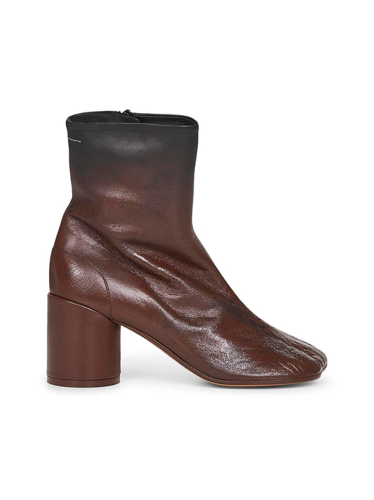 Brown gradien-effect leather anatomic ankle boots