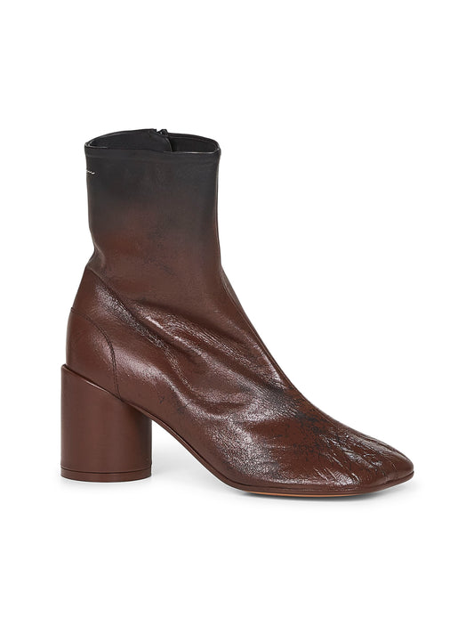 Brown gradien-effect leather anatomic ankle boots