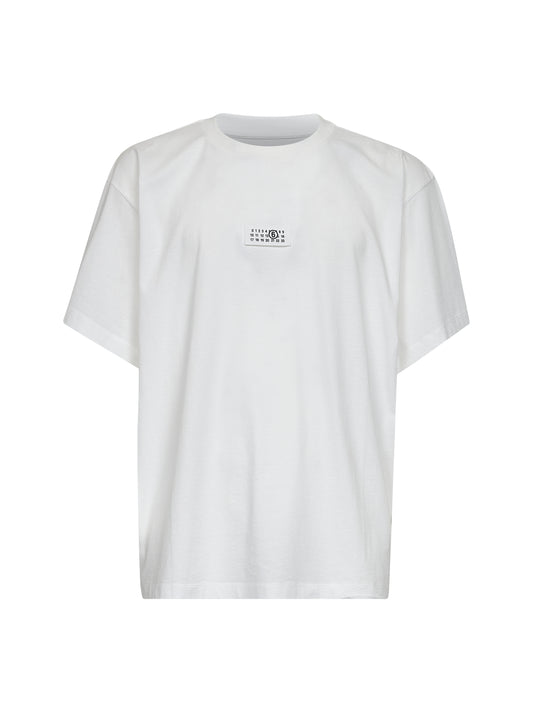 T-shirt in jersey bianco con numeric signature