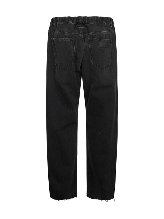 Black cotton denim straight leg jeans