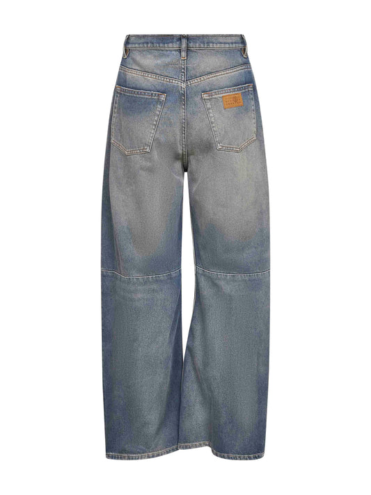 Blue denim wide leg jeans