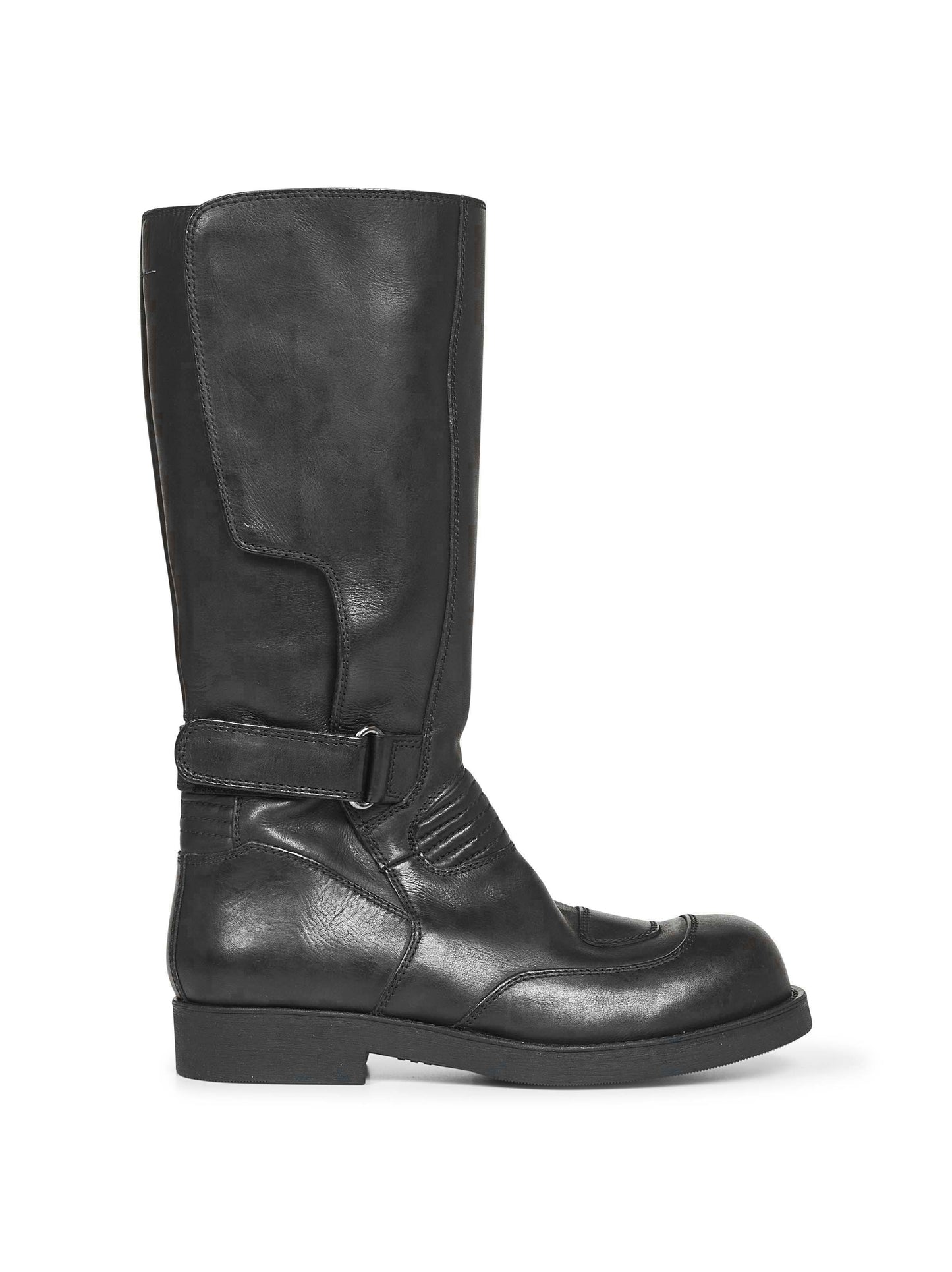 Black calf leather biker boots