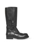 Black calf leather biker boots