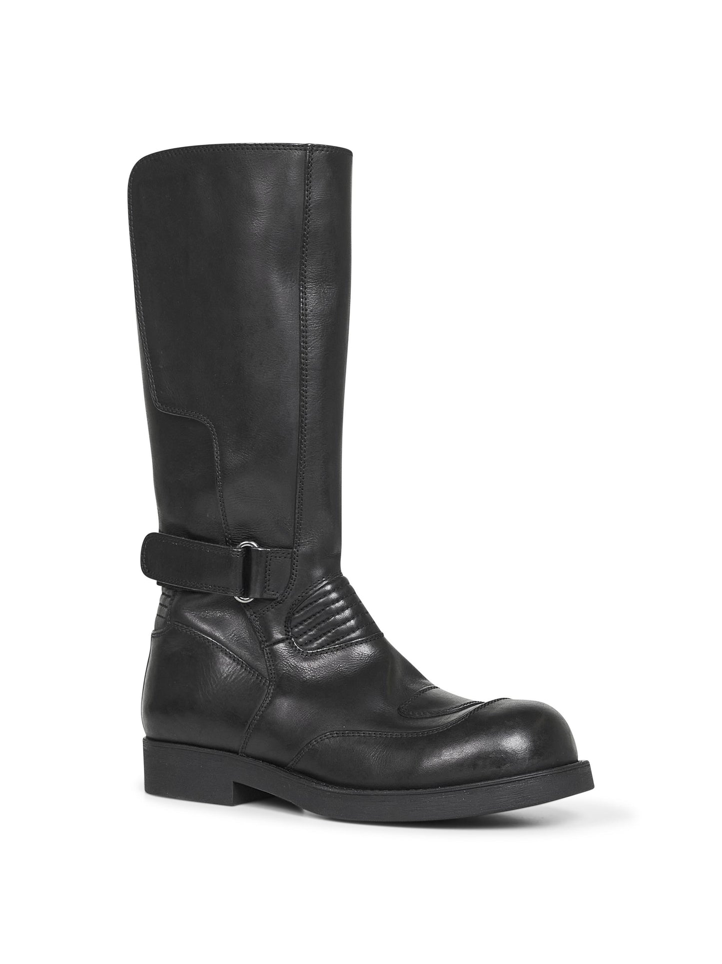 Black calf leather biker boots