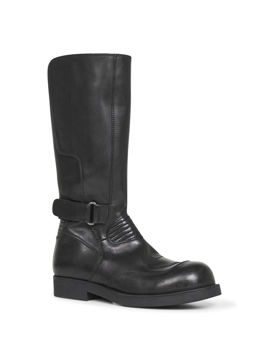 Black calf leather biker boots