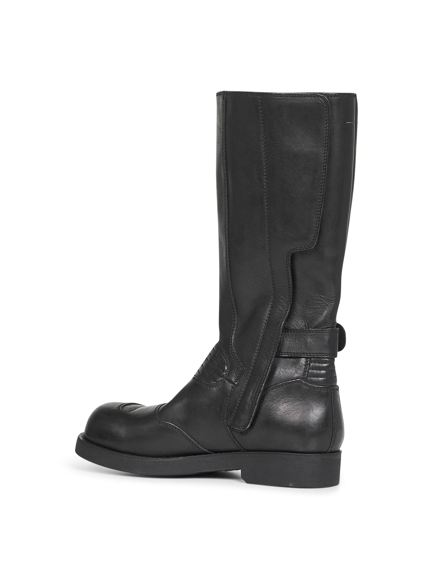 Black calf leather biker boots