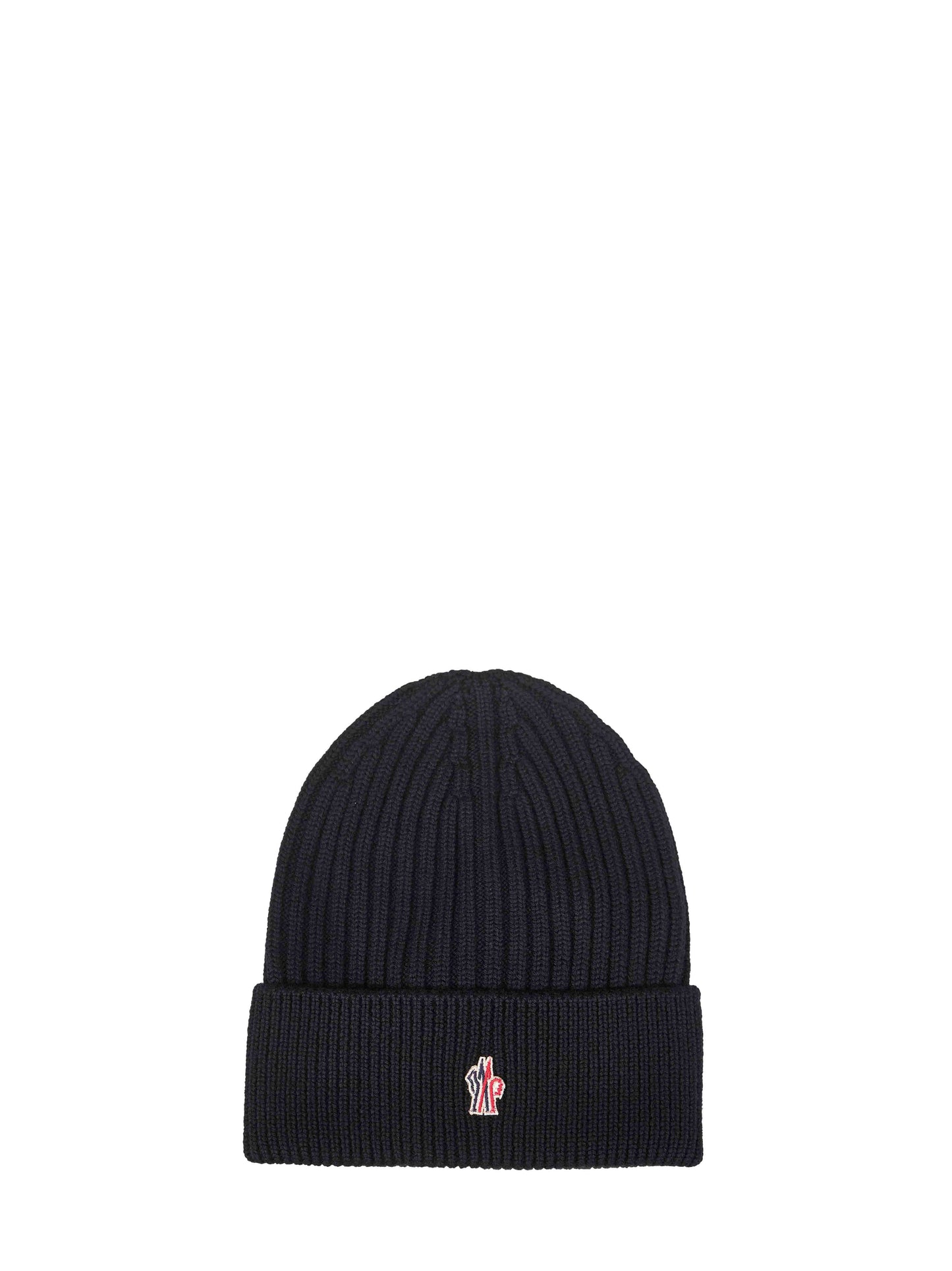 Black ribbed virgin wool knit beanie