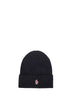 Black ribbed virgin wool knit beanie