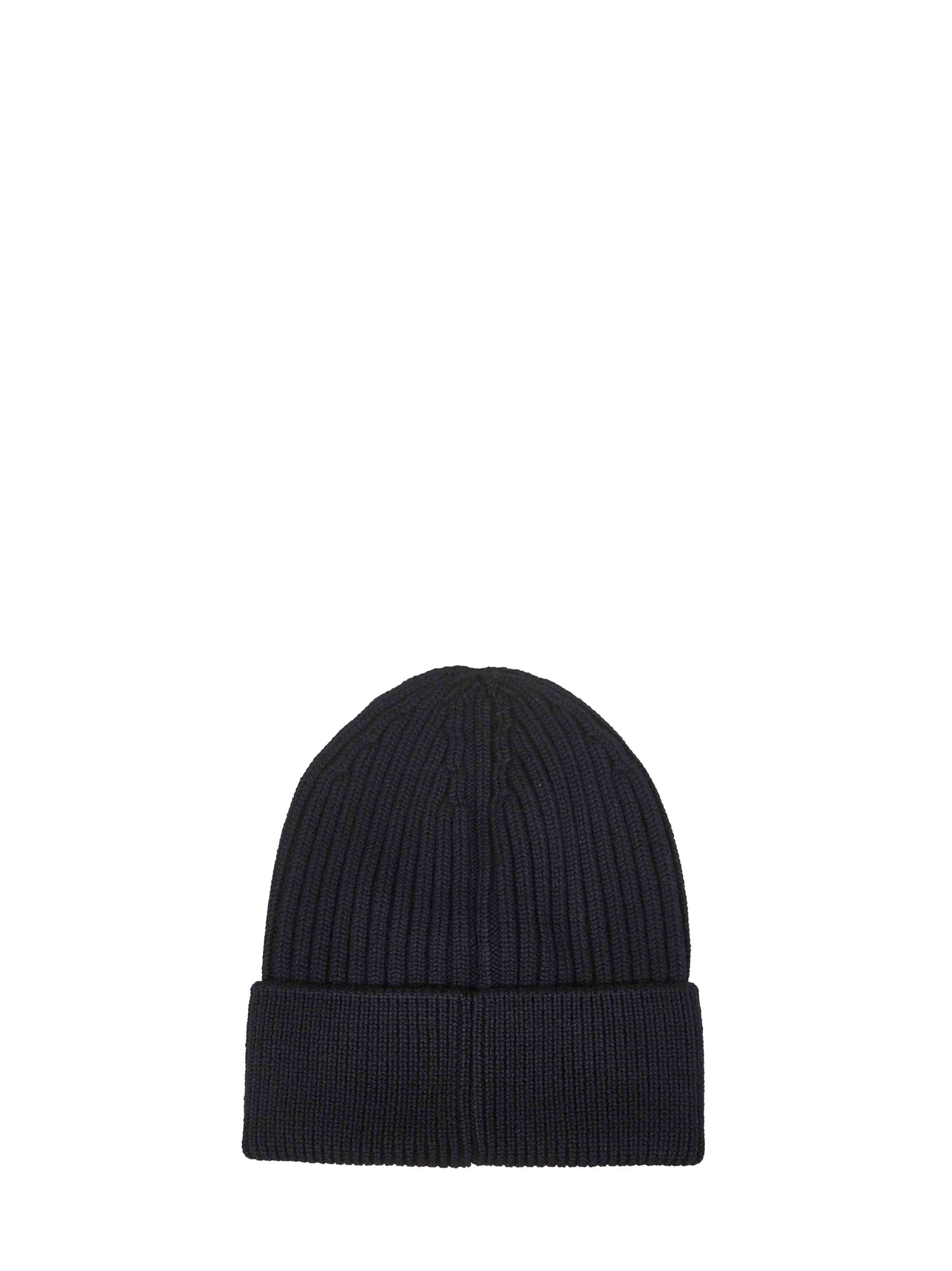 Black ribbed virgin wool knit beanie